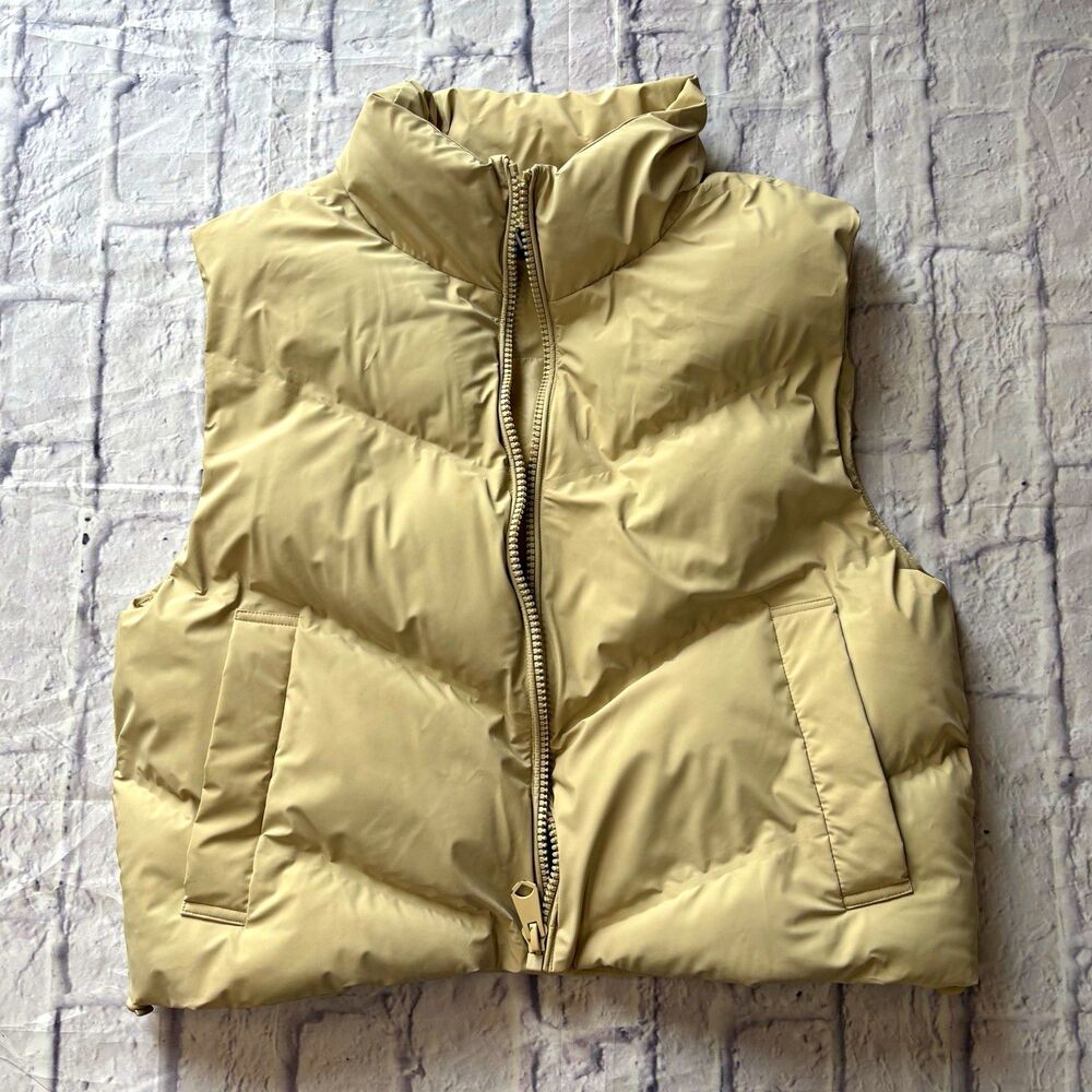 Zara Cream Ivory Puffer Vest | Quilted High Neck | M